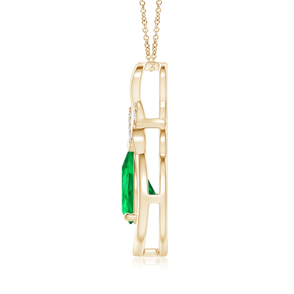 9x7mm AAA Emerald Infinity Pendant with Diamond 'X' Motif in Yellow Gold side 199