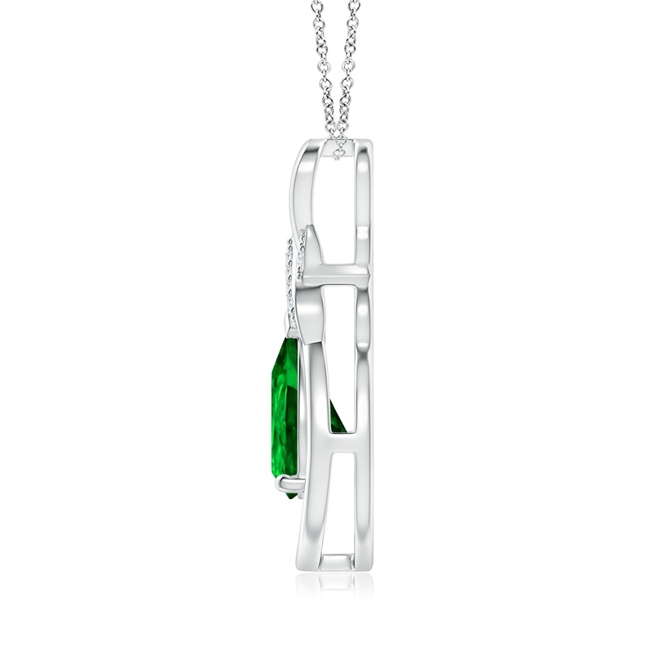 9x7mm AAAA Emerald Infinity Pendant with Diamond 'X' Motif in S999 Silver side 199