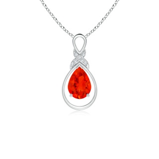 7x5mm AAAA Fire Opal Infinity Pendant with Diamond 'X' Motif in White Gold