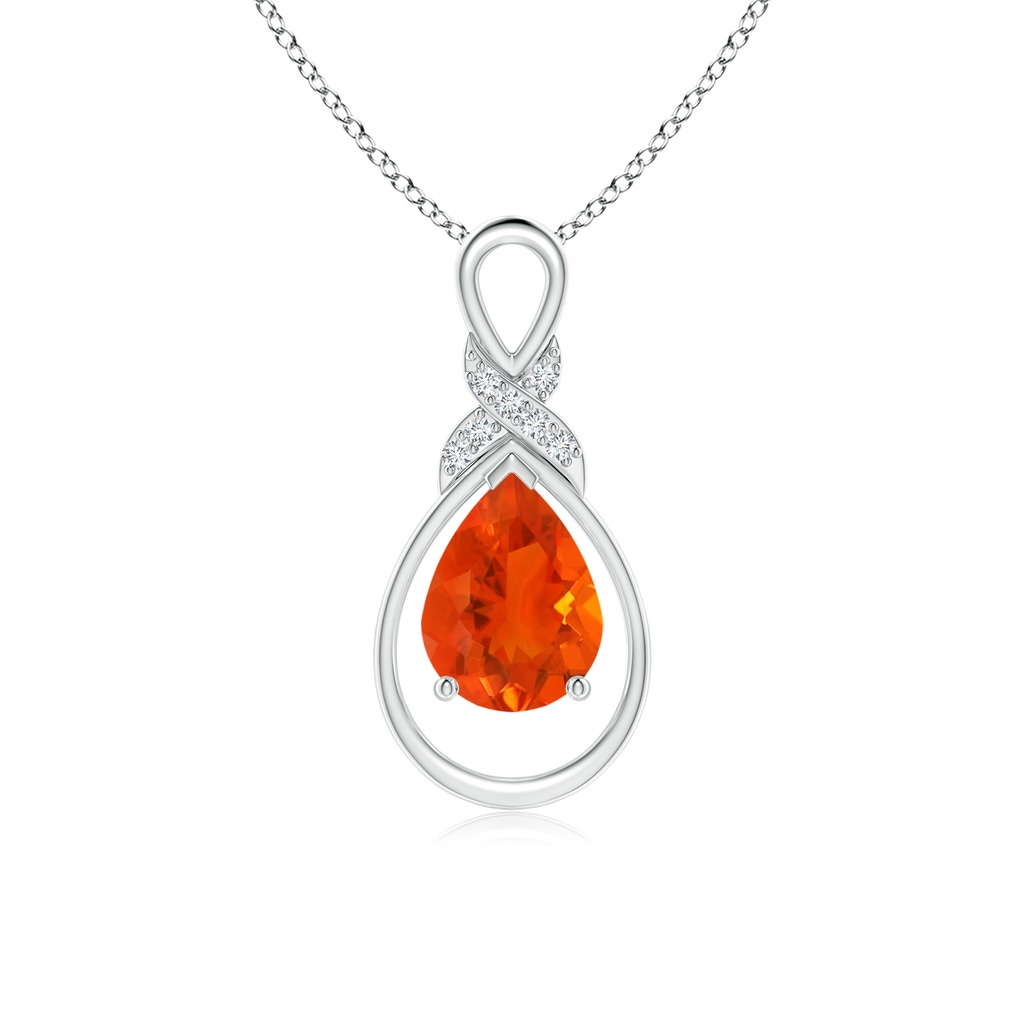 8x6mm AAA Fire Opal Infinity Pendant with Diamond 'X' Motif in White Gold