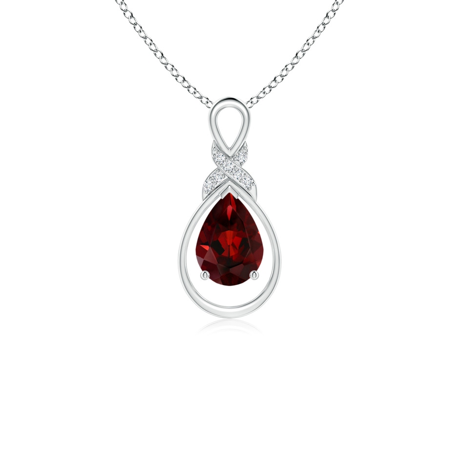 7x5mm AAA Garnet Infinity Pendant with Diamond 'X' Motif in White Gold 