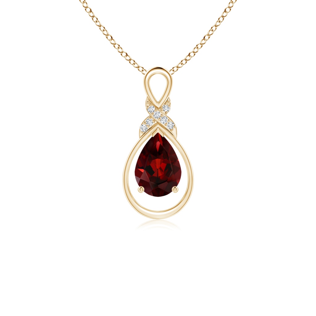 7x5mm AAA Garnet Infinity Pendant with Diamond 'X' Motif in Yellow Gold 