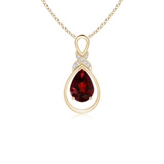 7x5mm AAA Garnet Infinity Pendant with Diamond 'X' Motif in Yellow Gold