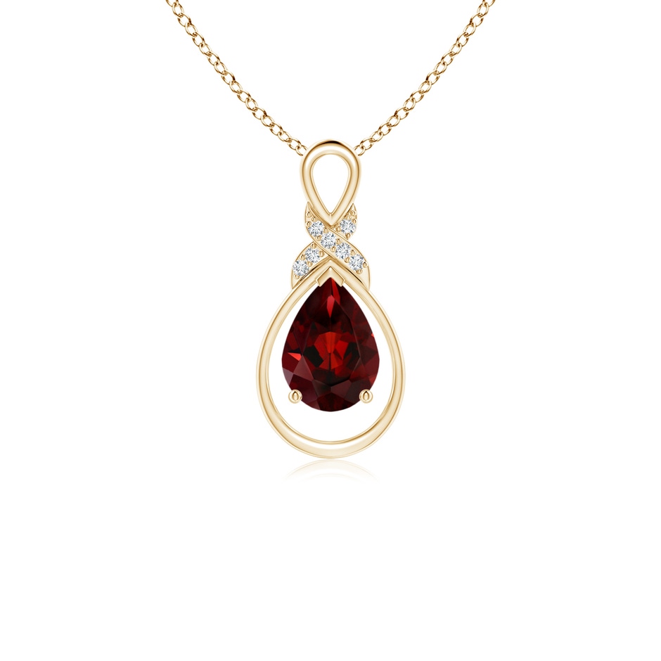 7x5mm AAA Garnet Infinity Pendant with Diamond 'X' Motif in Yellow Gold 