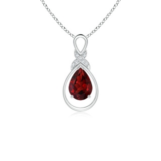 7x5mm AAAA Garnet Infinity Pendant with Diamond 'X' Motif in S999 Silver