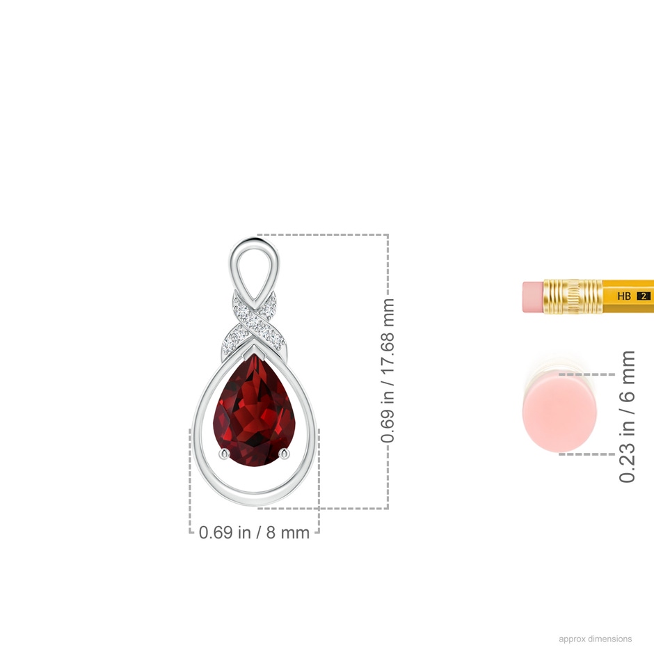 7x5mm AAAA Garnet Infinity Pendant with Diamond 'X' Motif in S999 Silver ruler