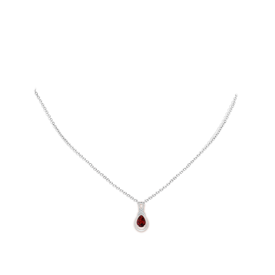 7x5mm AAAA Garnet Infinity Pendant with Diamond 'X' Motif in S999 Silver pen