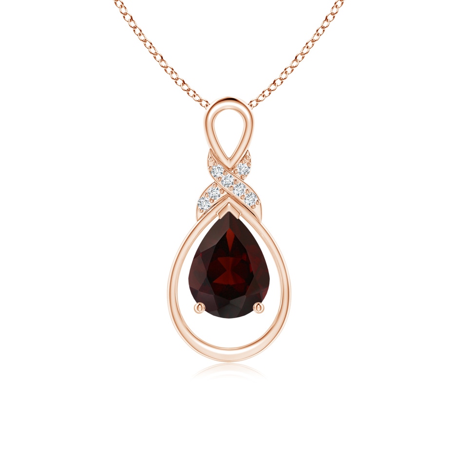 8x6mm A Garnet Infinity Pendant with Diamond 'X' Motif in 18K Rose Gold 
