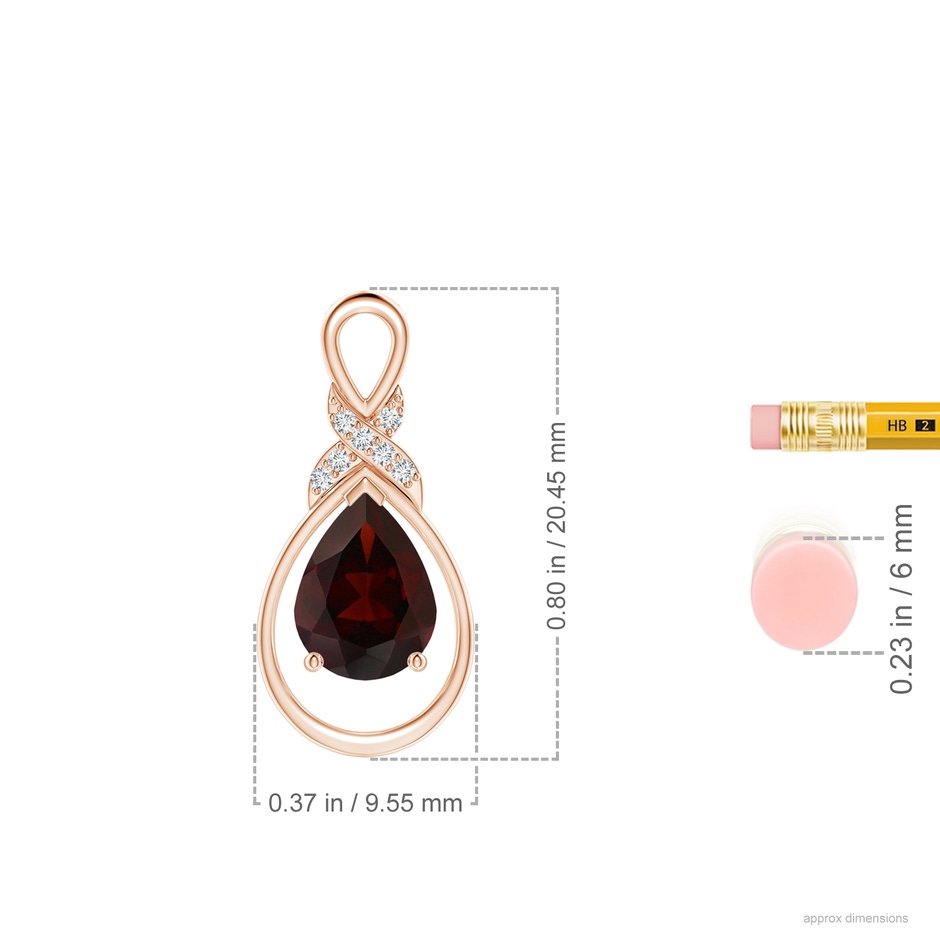 8x6mm A Garnet Infinity Pendant with Diamond 'X' Motif in 18K Rose Gold ruler