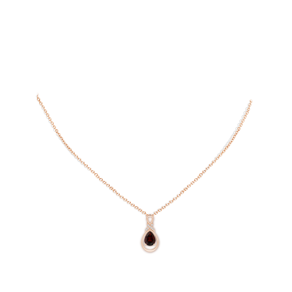 8x6mm A Garnet Infinity Pendant with Diamond 'X' Motif in 18K Rose Gold pen