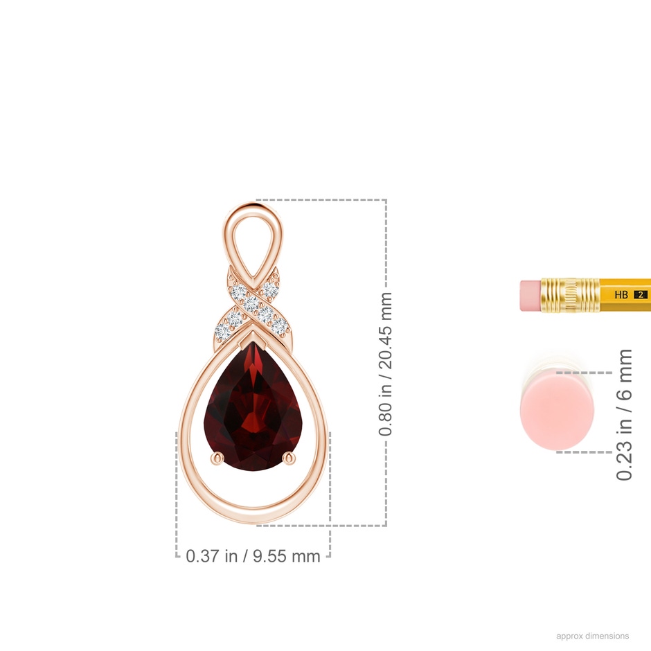 8x6mm AA Garnet Infinity Pendant with Diamond 'X' Motif in 18K Rose Gold ruler
