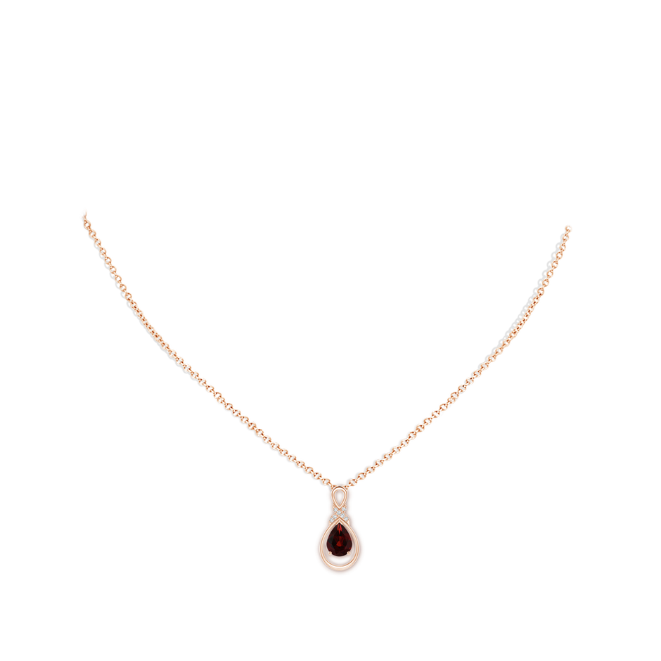 8x6mm AA Garnet Infinity Pendant with Diamond 'X' Motif in 18K Rose Gold pen