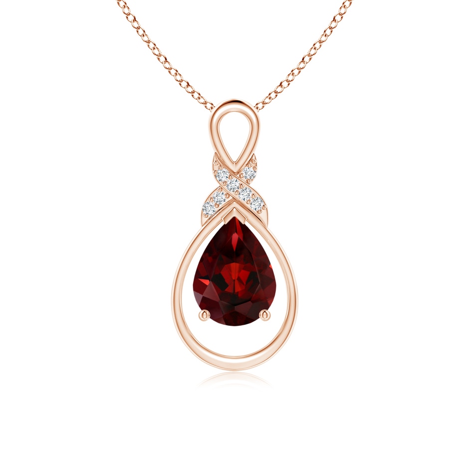 8x6mm AAA Garnet Infinity Pendant with Diamond 'X' Motif in 18K Rose Gold 