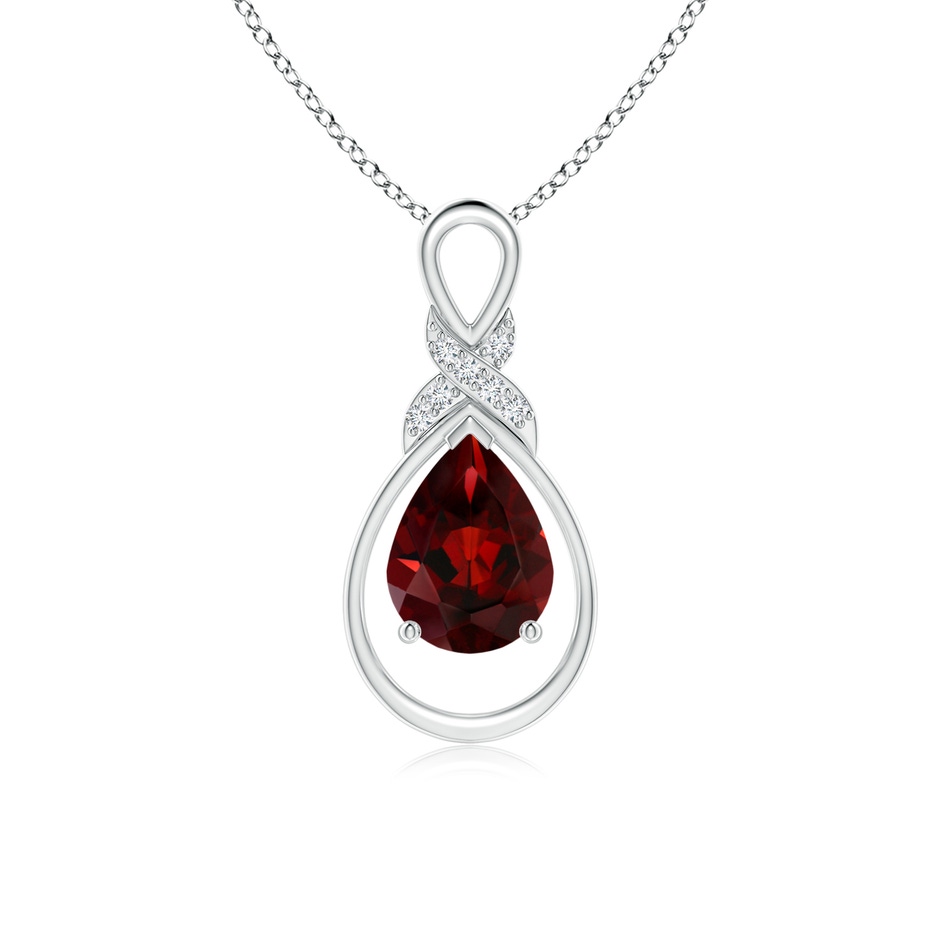 8x6mm AAA Garnet Infinity Pendant with Diamond 'X' Motif in 18K White Gold 