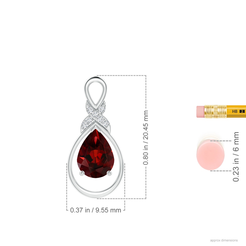 8x6mm AAA Garnet Infinity Pendant with Diamond 'X' Motif in 18K White Gold ruler