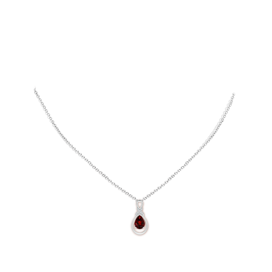 8x6mm AAA Garnet Infinity Pendant with Diamond 'X' Motif in 18K White Gold pen