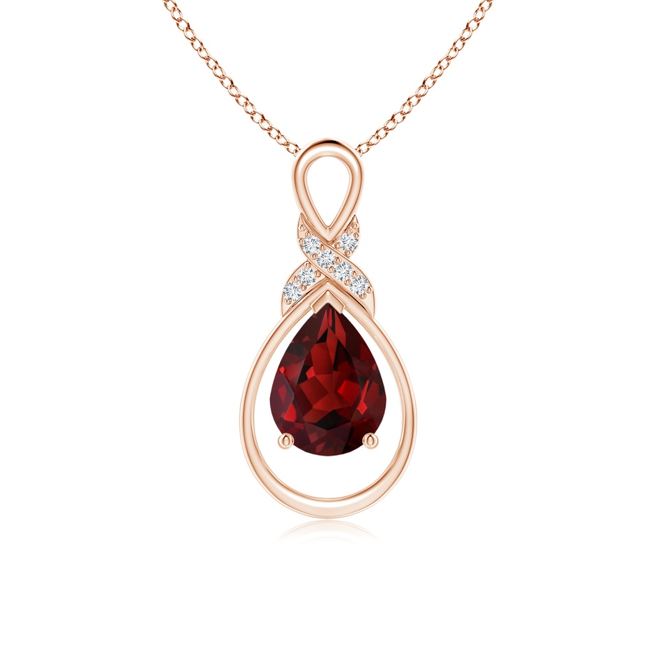 8x6mm AAAA Garnet Infinity Pendant with Diamond 'X' Motif in 18K Rose Gold 
