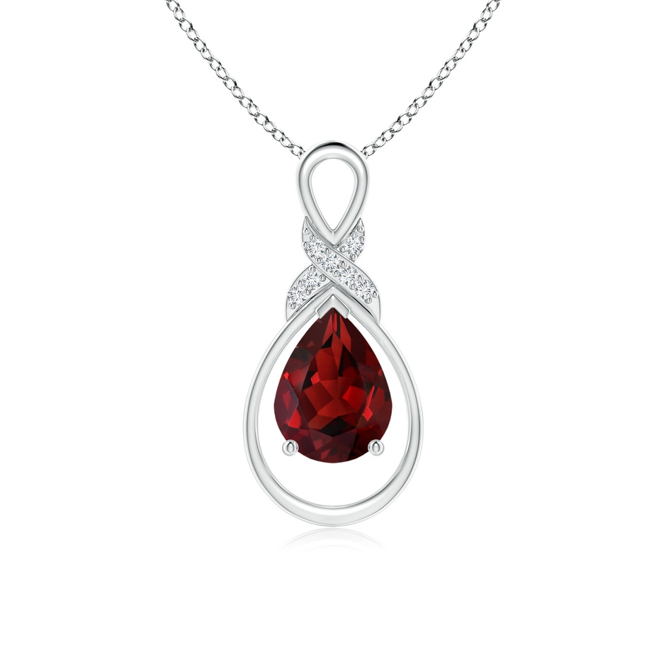 8x6mm AAAA Garnet Infinity Pendant with Diamond 'X' Motif in 18K White Gold 