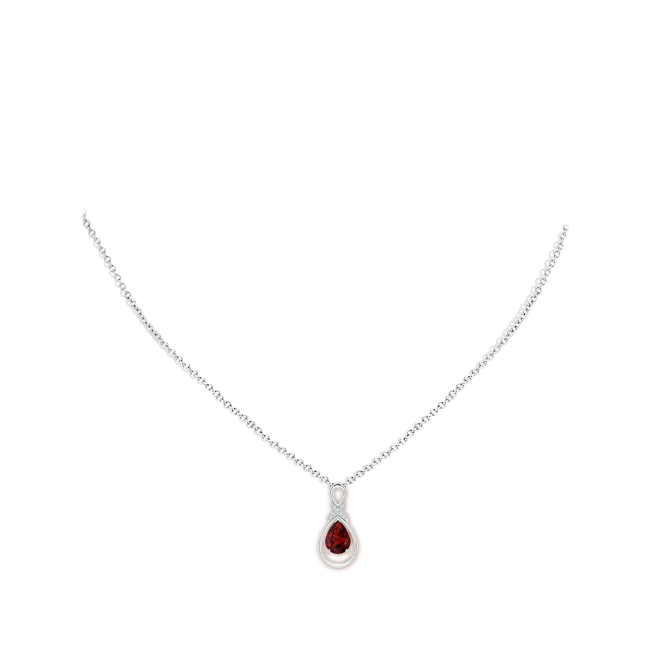 8x6mm AAAA Garnet Infinity Pendant with Diamond 'X' Motif in 18K White Gold pen