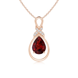 8x6mm AAAA Garnet Infinity Pendant with Diamond 'X' Motif in Rose Gold