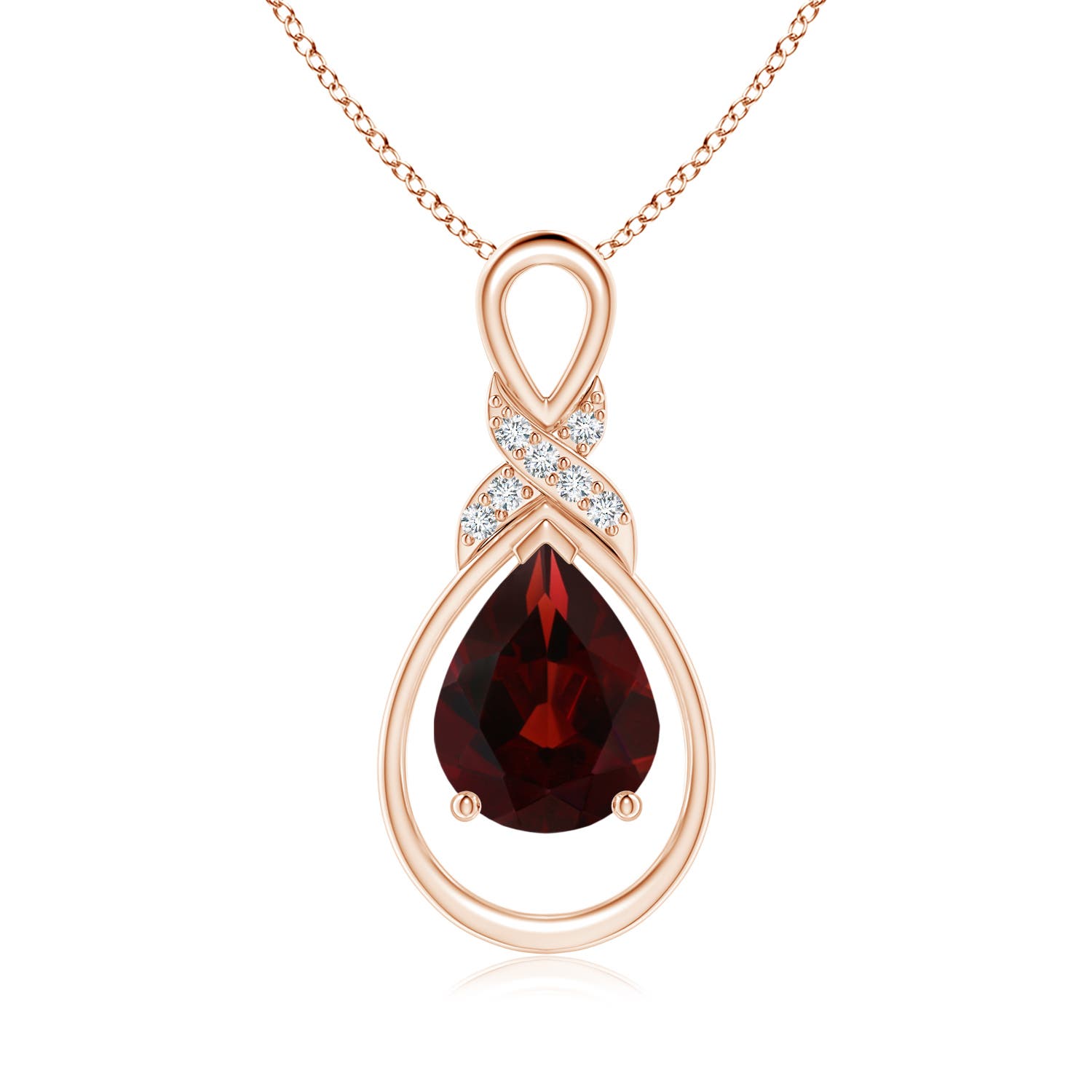 9x7mm AA Garnet Infinity Pendant with Diamond 'X' Motif in 18CT Rose Gold