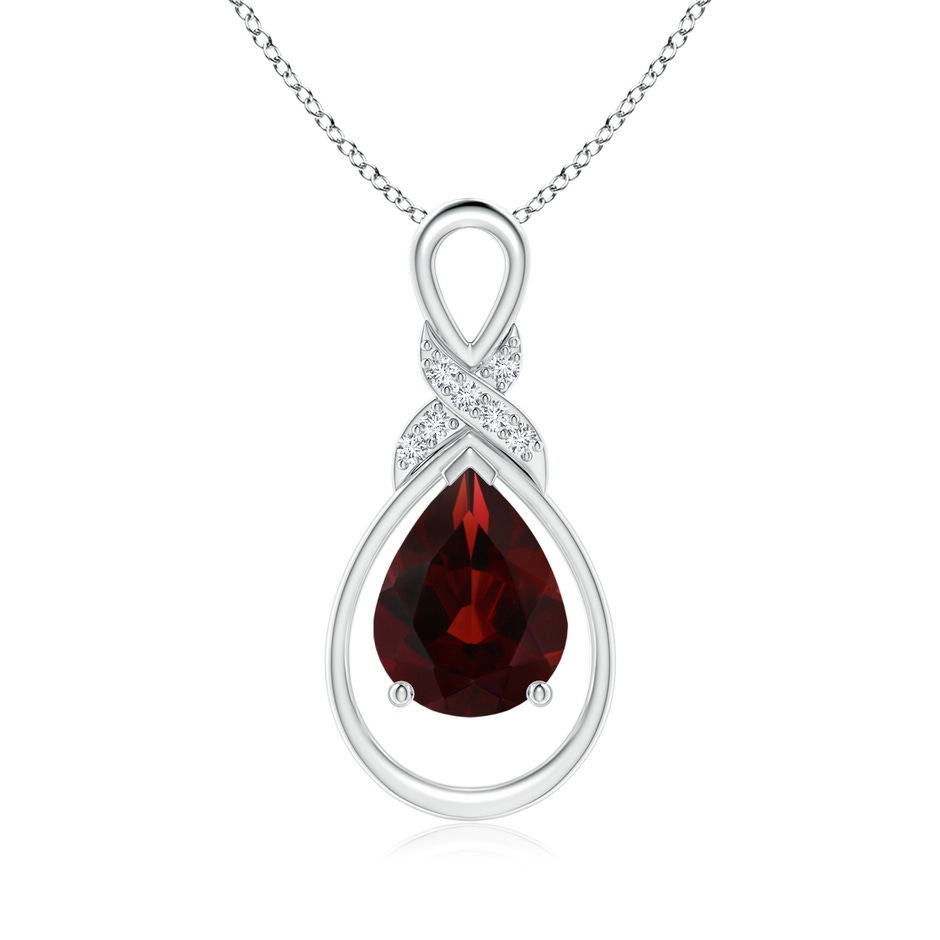 9x7mm AA Garnet Infinity Pendant with Diamond 'X' Motif in S999 Silver 