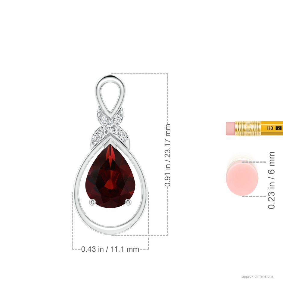 9x7mm AA Garnet Infinity Pendant with Diamond 'X' Motif in S999 Silver ruler