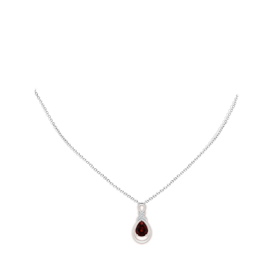 9x7mm AA Garnet Infinity Pendant with Diamond 'X' Motif in S999 Silver pen