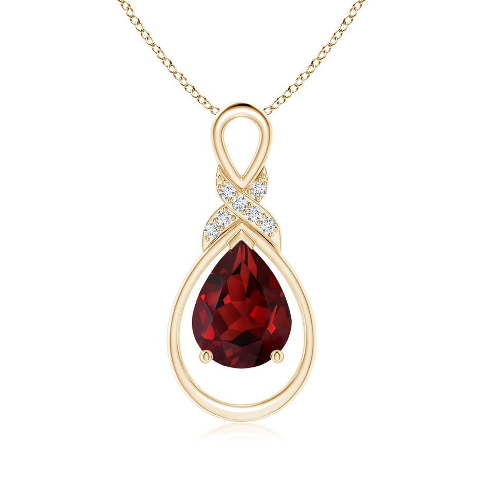 9x7mm AAAA Garnet Infinity Pendant with Diamond 'X' Motif in Yellow Gold 