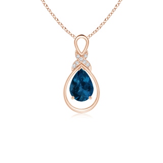 7x5mm AAA London Blue Topaz Infinity Pendant with Diamond 'X' Motif in Rose Gold