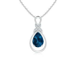 7x5mm AAA London Blue Topaz Infinity Pendant with Diamond 'X' Motif in S999 Silver