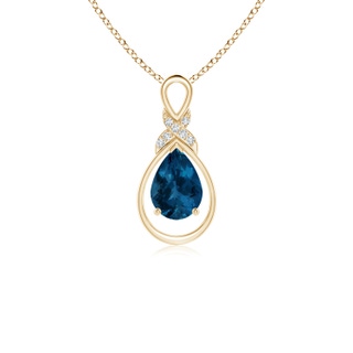 7x5mm AAA London Blue Topaz Infinity Pendant with Diamond 'X' Motif in Yellow Gold