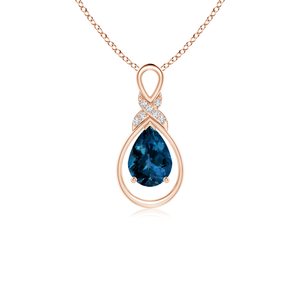 7x5mm AAAA London Blue Topaz Infinity Pendant with Diamond 'X' Motif in Rose Gold