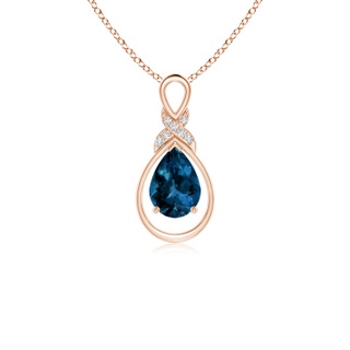 7x5mm AAAA London Blue Topaz Infinity Pendant with Diamond 'X' Motif in Rose Gold