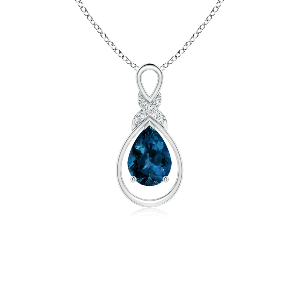 7x5mm AAAA London Blue Topaz Infinity Pendant with Diamond 'X' Motif in S999 Silver