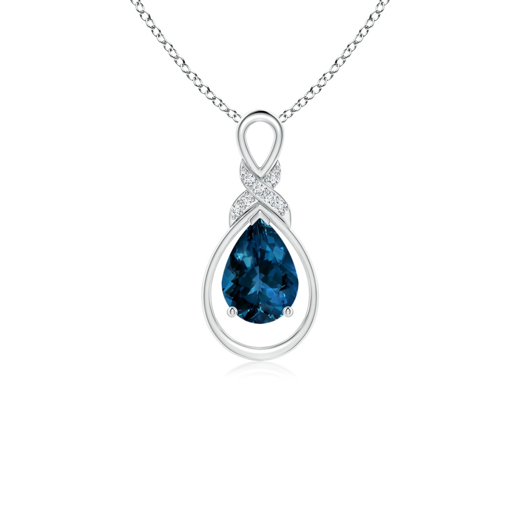 7x5mm AAAA London Blue Topaz Infinity Pendant with Diamond 'X' Motif in White Gold