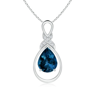 9x7mm AAAA London Blue Topaz Infinity Pendant with Diamond 'X' Motif in White Gold