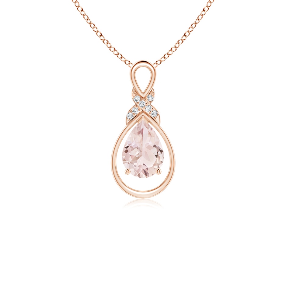 7x5mm A Morganite Infinity Pendant with Diamond 'X' Motif in Rose Gold 
