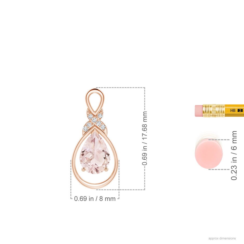 7x5mm A Morganite Infinity Pendant with Diamond 'X' Motif in Rose Gold ruler