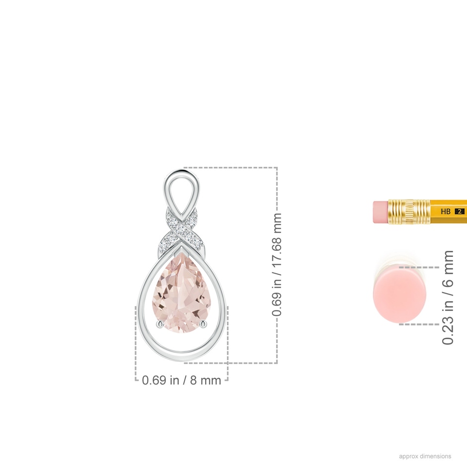 7x5mm AA Morganite Infinity Pendant with Diamond 'X' Motif in S999 Silver ruler