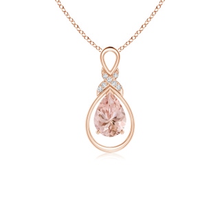 7x5mm AAAA Morganite Infinity Pendant with Diamond 'X' Motif in 9K Rose Gold