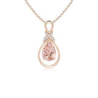 7x5mm AAAA Morganite Infinity Pendant with Diamond 'X' Motif in Rose Gold