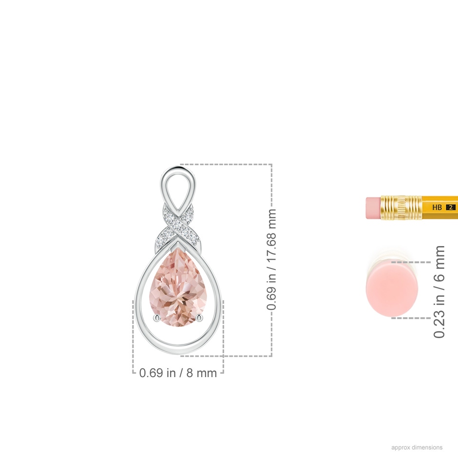 7x5mm AAAA Morganite Infinity Pendant with Diamond 'X' Motif in S999 Silver ruler