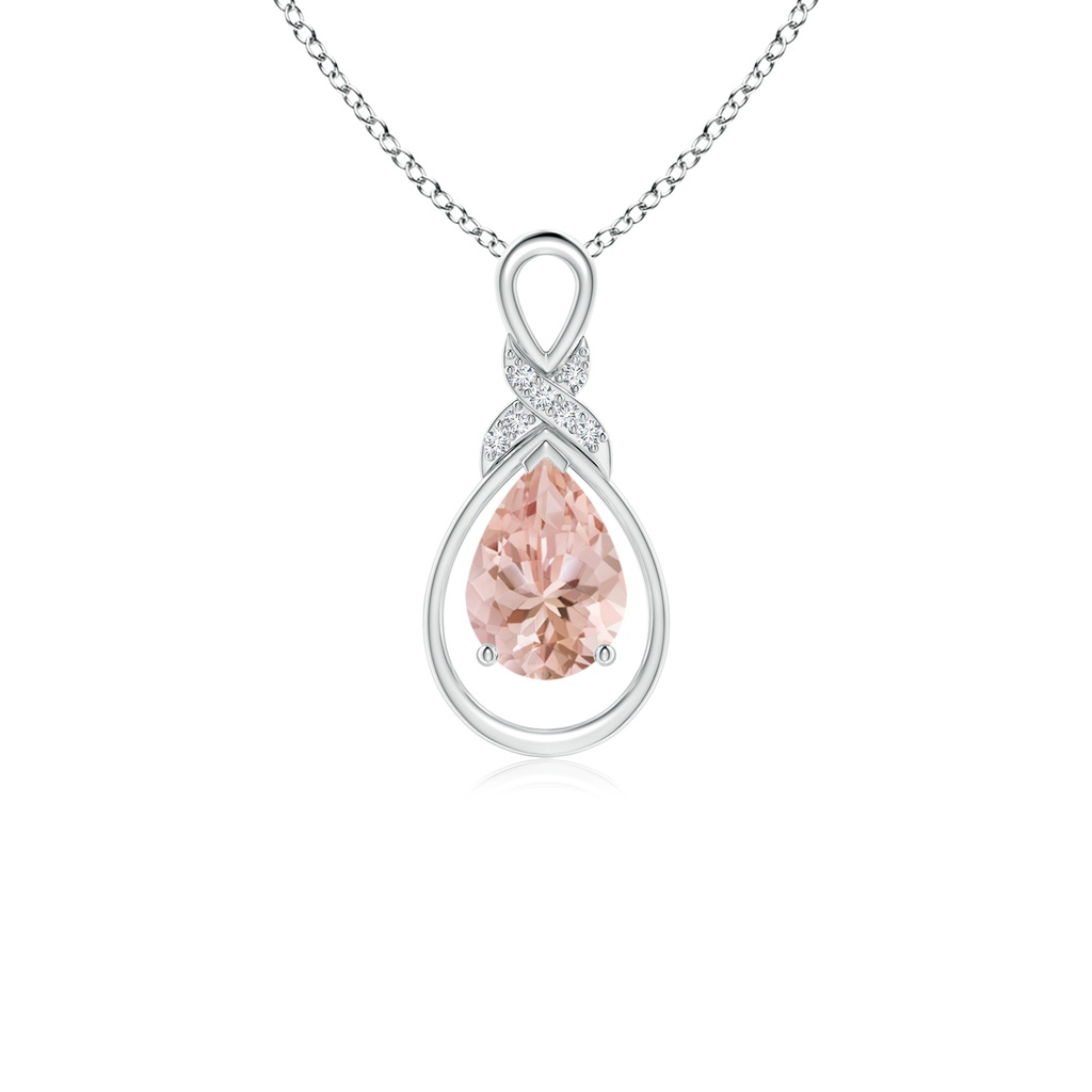 7x5mm AAAA Morganite Infinity Pendant with Diamond 'X' Motif in White Gold