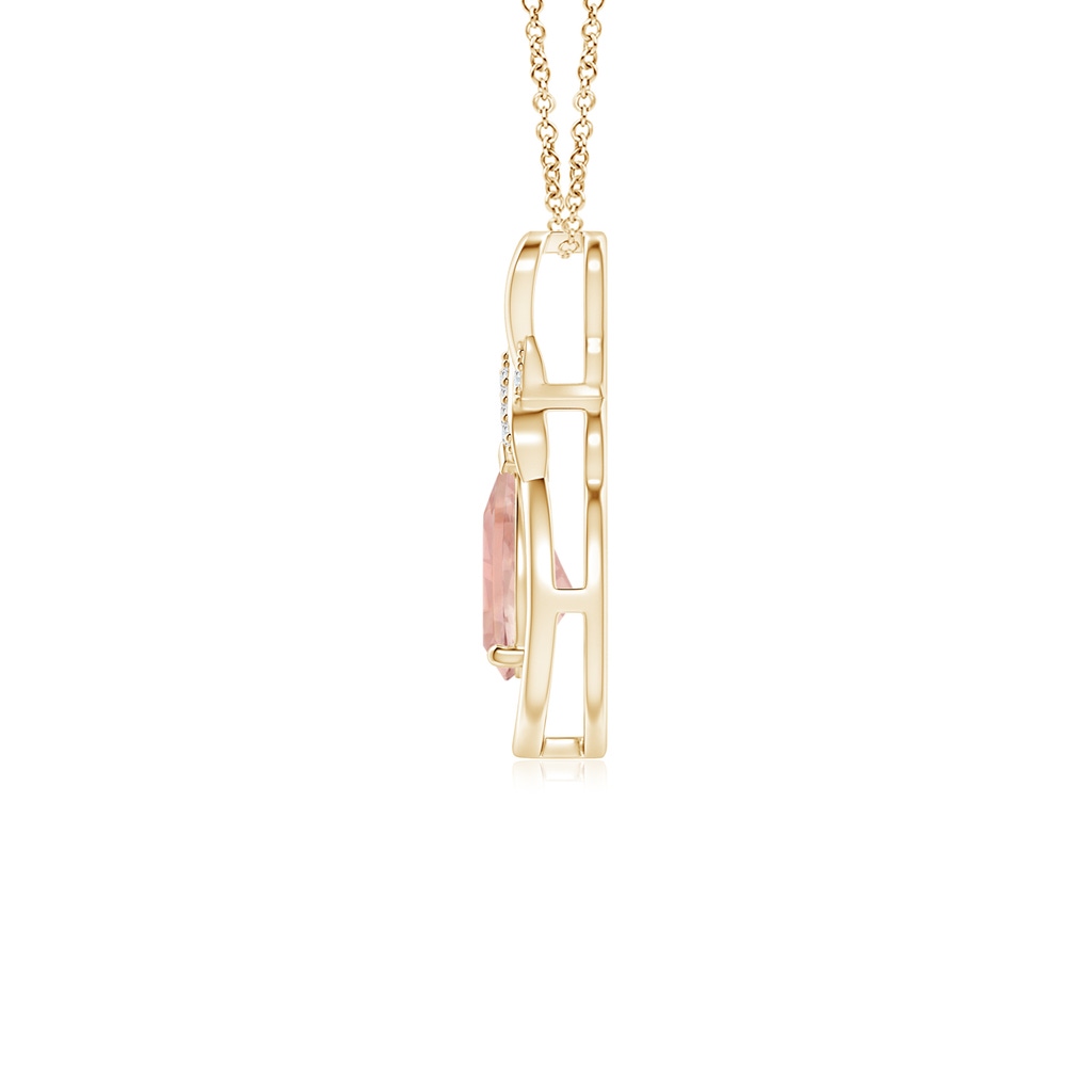 7x5mm AAAA Morganite Infinity Pendant with Diamond 'X' Motif in Yellow Gold - side 199