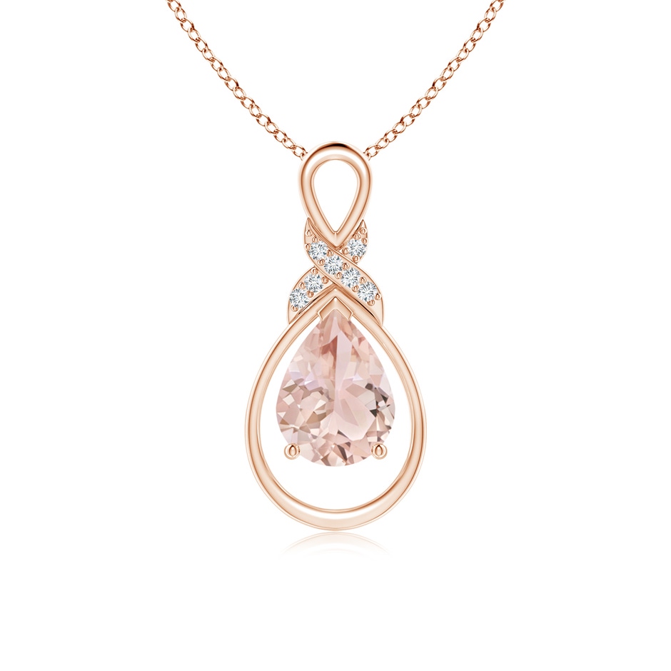 8x6mm AAA Morganite Infinity Pendant with Diamond 'X' Motif in Rose Gold 