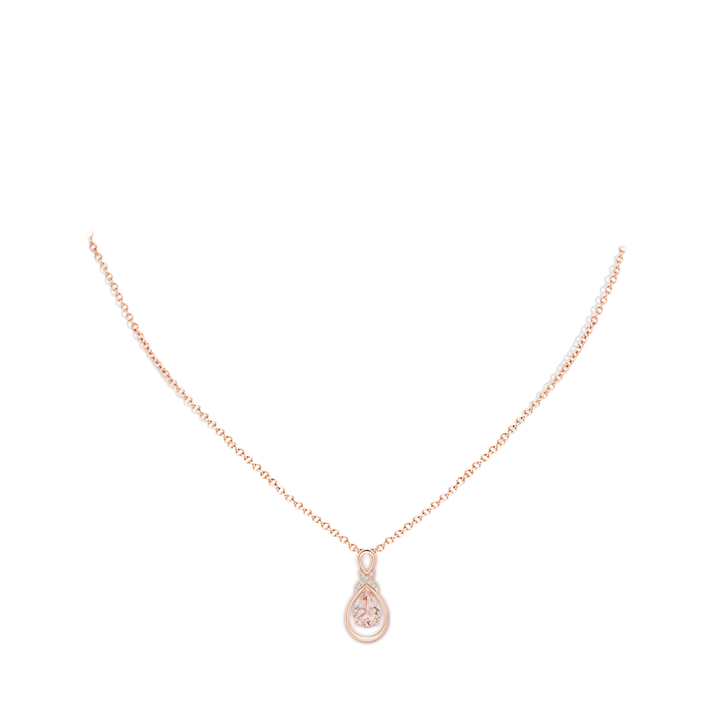 8x6mm AAA Morganite Infinity Pendant with Diamond 'X' Motif in Rose Gold Body-Neck