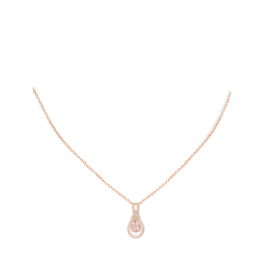 8x6mm AAA Morganite Infinity Pendant with Diamond 'X' Motif in Rose Gold body-neck