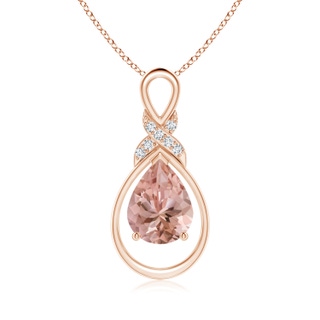 9x7mm AAAA Morganite Infinity Pendant with Diamond 'X' Motif in Rose Gold