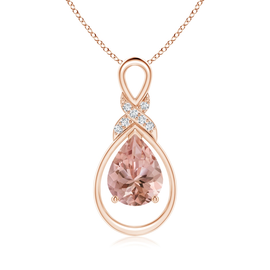 9x7mm AAAA Morganite Infinity Pendant with Diamond 'X' Motif in Rose Gold 